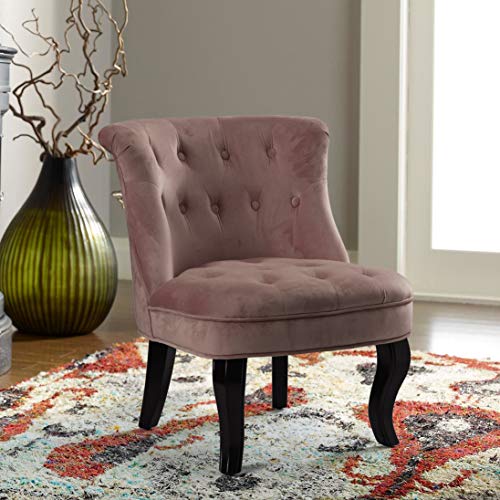Dark Pink Upholstered Chair | Jane Tufted Velvet Armless Accent Chair with Black Birch Wood Legs - Rosewood Pink