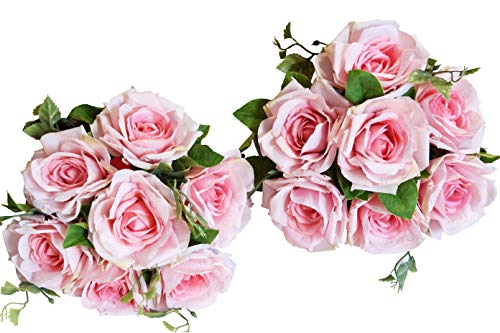 L.DA.DUO Artificial Flowers Real Touch Fake Rose Silk Flowers Bouquet Home Wedding Decoration,Pack of 2.(Pink)