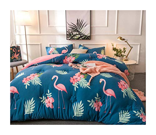 KFZ Quilt Winter Warm Comforter Water Cotton Bedspread Bed Cover for Bedding Set Quilt YJY Twin Full Queen King Flamingo Rabbit Owl Cat Panther Design 1pc (Flower Flamingo, Blue, Queen 78x91)