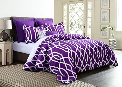 EMPIRE Home Anbu Modern 7 Piece Comforter Set (Queen Size, Purple)