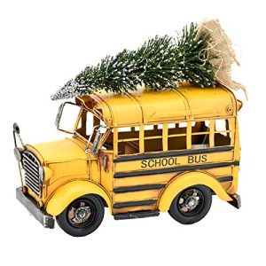 Zaer Ltd. Vintage Style 12 Long School Bus with Lit-Up Christmas Tree