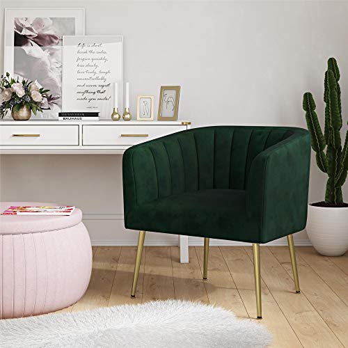 CosmoLiving Owsley Modern Green Velvet Fabric Plush Accent Chair with Gold Legs