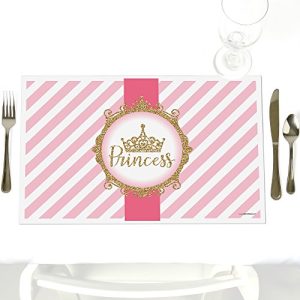 Little Princess Crown - Party Table Decorations - Pink and Gold Princess Baby Shower or Birthday Party Placemats - Set of 12