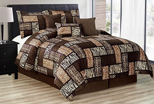 7 Pieces Multi Animal print Comforter set KING size Bedding Brown, Black, White -Zebra, Leopard, Tiger, Cheetah Etc.