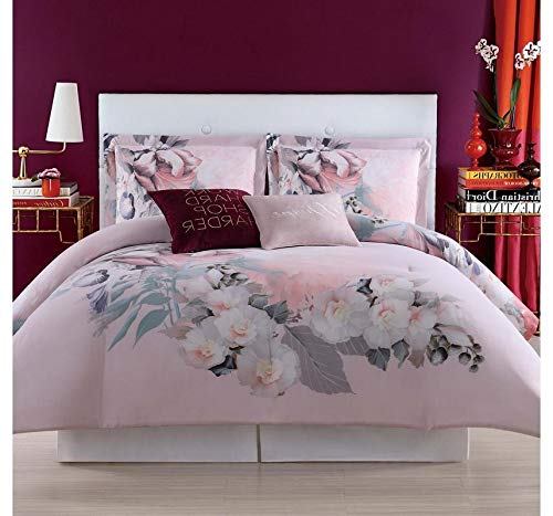 2 Piece Creative Satisfactory Modern Floral Comforter Set, Contemporary Style Gorgeous Baby Soft Pink Twin XL Bedding Set, Adorable Elegant Blue Gray Rose Flowers Leafs Printed Feel Like Refreshing