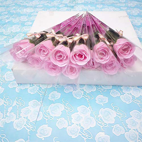 Baost Creative 10 Pcs Single Stem Artificial Rose Soap Made Flower Bouquet Bath Soap Rose Flower Petal Wedding Party Gift for Valentine's Day Thanksgiving Day Party Decoration Pink