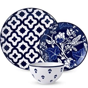 12-Piece Dinnerware Set,Wisenvoy Dishes Dinner Plate Set Service for 4, Royal Blue Ceiba