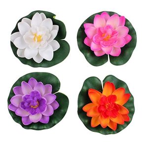 Set Of 4 Different Color Artificial Floating Foam Lotus Flower Water Lily for Home Garden Pond Decor,Small