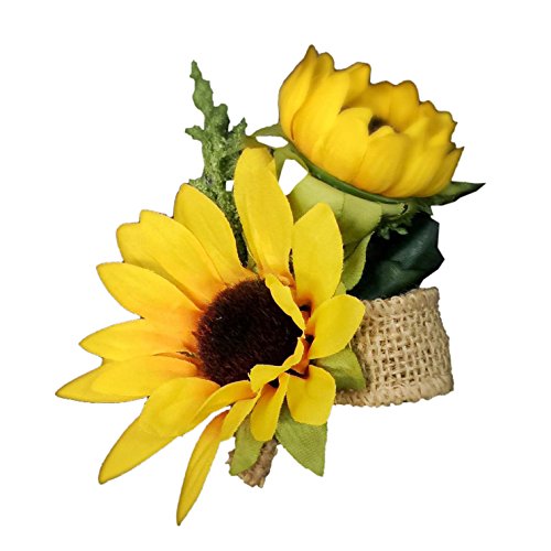 Boutonniere -Sunflowers with Greenery and Burlap. Pin Included