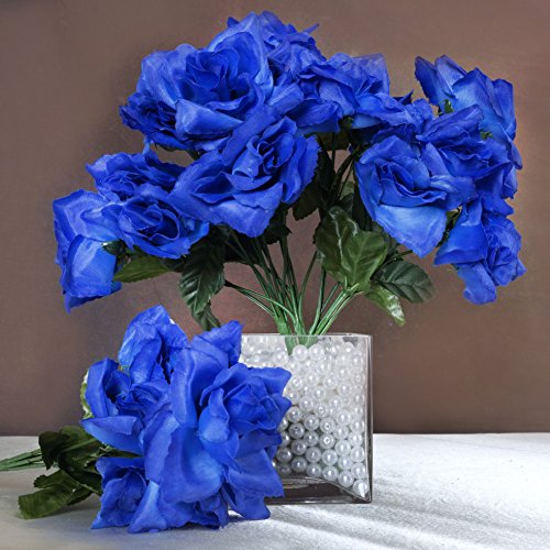 BalsaCircle 252 Royal Blue Silk Open Roses - 36 Bushes - Artificial Flowers Wedding Party Centerpieces Arrangements Bouquets Supplies