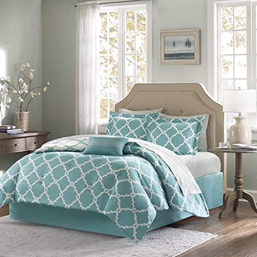 Empire Home Annissa Collection Luxurious 10-Piece Geometric Soft Comforter Set & Bed Sheets Limited-Time Sale!! (Turquoise Geo, Queen Size)