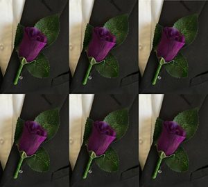 Angel Isabella Set of 6 Purple Rose Boutonniere with Pin for Prom, Party, Wedding