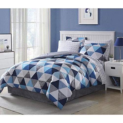 Blue White Gray Queen Comforter Set Complete Bedding Comforter Set with Bonus Free E-book