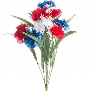 Factory Direct Craft Artificial Americana Themed Carnation Bush with Red, White and Blue Carnations Throughout
