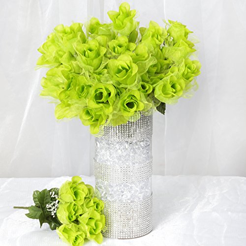 BalsaCircle 84 Lime Green Organza Rose Buds - 12 Bushes - Artificial Flowers Wedding Party Centerpieces Arrangements Bouquets Supplies