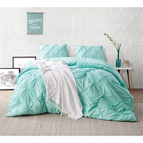 2 Piece Teal Blue Pinch Pleated Comforter Twin XL Set, Plush Pinched Pleat Bedding, Chic Pintuck Diamond Tufted Texture Themed, Stylish Pin Tuck Puckered Texture, Oversized To Floor, Light Baby