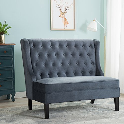 Modern Settee Bench Banquette loveseat Button Tufted Fabric Sofa Chair Ding Bench 2-Seater Loveseat