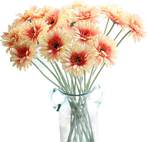 Lemax Fake Gerbera Daisy Flowers Bouquets, 10 Pieces 21.6 Long Look Real Artificial Daisy Flowers Floral Bouquet for Decoration