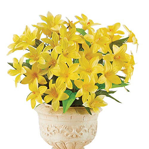 Faux Daylily Big Bloom Bushes - Set of 3 - Outdoor or Indoor Decorative Accent, Yellow