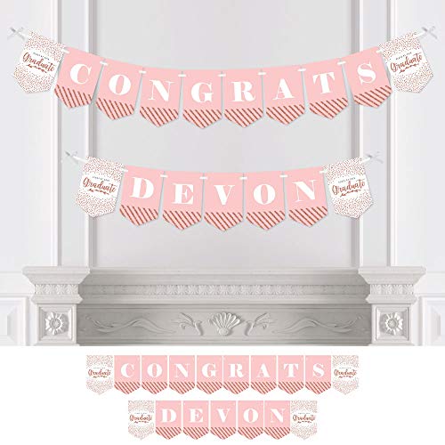Big Dot of Happiness Personalized Rose Gold Grad - Custom 2019 Graduation Party Bunting Banner & Decorations - Congrats Custom Name Banner