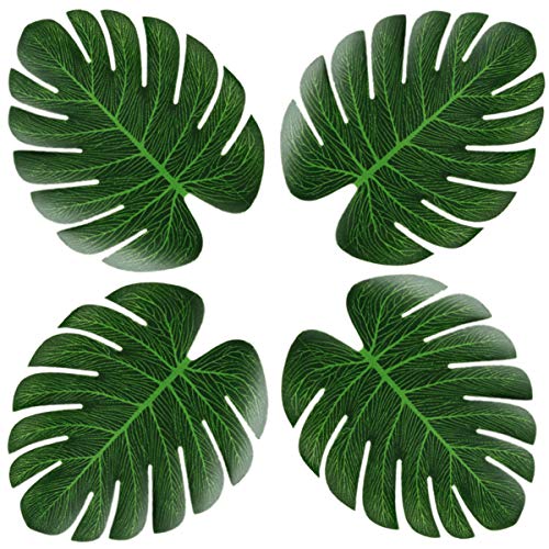 BECOR Artificial Palm Leaves Fake Monstera Leaf Plant Tropical Hawaiian Simulation Jungle Beach Theme Birthday Luau Safari Moana Tiki Aloha BBQ Party Decor, Pack of 60, M, 7 L