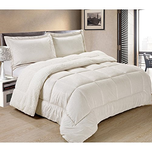 3 Piece King, Gorgeous Look Classic Solid Color Pattern Comforter Set, Traditional Modern Mid-Century Style Baffle Box Design, Stunning Beautiful Themed, Eye-Catching Bedding, Adorable Ivory Color