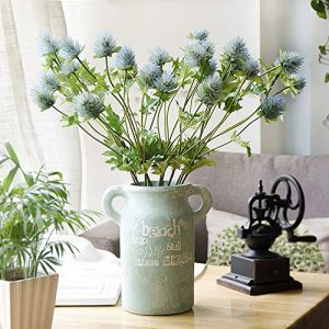 HTFGNC 6Pcs Artificial Flowers Eryngo Fake Eryngium Foetidum for Home Wedding Decor Wreath Plants Table Accessory (Blue)