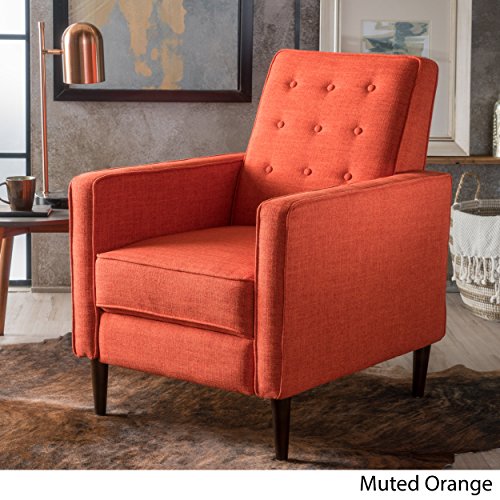 Christopher Knight Home 300598 Macedonia Mid Century Modern Tufted Back Muted Orange Fabric Recliner