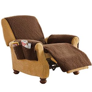 Fleece Recliner Furniture Protector Cover with Pockets, Brown