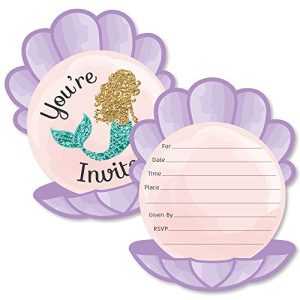 Let's Be Mermaids - Shaped Fill-in Invitations - Baby Shower or Birthday Party Invitation Cards with Envelopes - Set of 12