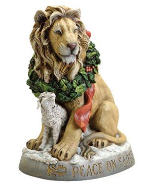 Joseph's Studio by Roman - Lion and Lamb Figure, Verse - Peace on Earth, 19.25 H, Resin and Stone, Christmas Decoration, Collection, Durable, Long Lasting