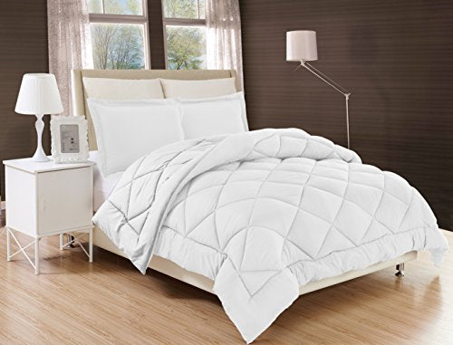 Gorgeous Home Down Alternative Comforter Bed Cover 2/3pc Set With Pillow Shams Ultra Soft Double Filled Stitched Quilted Solid Plain Light Weight Bedding Dressing (WHITE, TWIN)