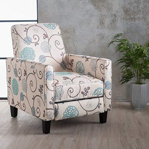 Great Deal Furniture | Dufour | White and Blue Floral Fabric Recliner