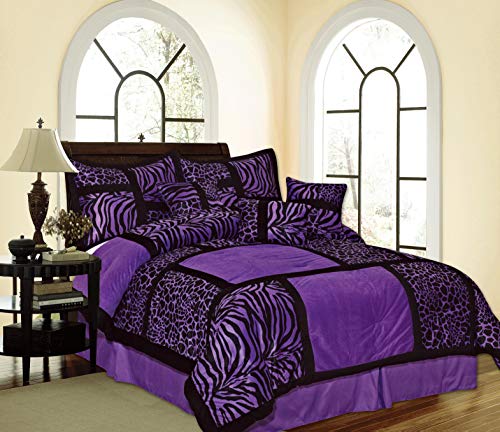 Empire Home Safari Printed Leopard Suede Winter 5-Piece Comforter Set (Purple, Twin Size)
