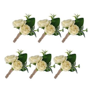 YSUCAU Handcrafted Boutonniere for Men Wedding, Brooch Bouquet Corsage Classic Artificial Groom Bride Flowers with Pin for Wedding Prom Party 6 Pcs