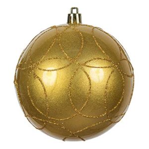 Vickerman 536728-4 Honey Gold Candy Circle Glitter Ball Christmas Tree Ornament (4 pack) (N182437D)