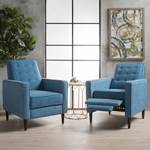 Christopher Knight Home 300975 Marston Mid Century Modern Fabric Recliner (Set of 2) (Muted Blue),
