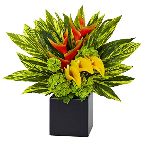 Nearly Natural Heliconia and Calla Lilies Arrangement, Green