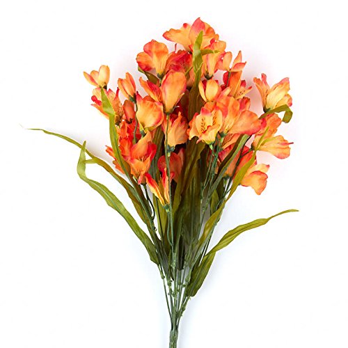 Factory Direct Craft Orange Artificial Alstroemeria Floral Bush for Indoor Decor and Designing