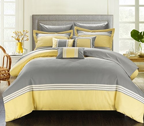 Chic Home CS3231-US Fullerton Hotel Collection Bed in a Bag Comforter Set with Sheets - Yellow - King - 10 Piece