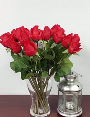 1 Dozen (12pc) of Real Touch Quality Artificial Rose Bud - 16long (Red)