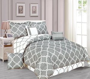 Empire Home Galaxy 7-Piece Comforter Set Reversible Soft Oversized Bedding White & Gray (Queen)