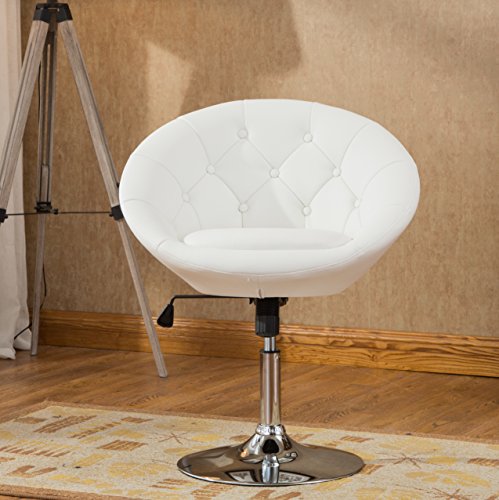 Roundhill Furniture PC165W Noas Contemporary Round Tufted Back Tilt Swivel Accent Chair, White