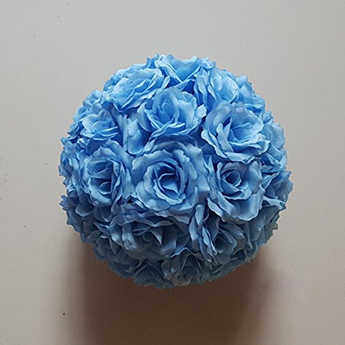 12 inch Artificial Rose Satin Pomander Kissing Balls for Home Wall Wedding Party Ceremony Decoration ,Light Blue