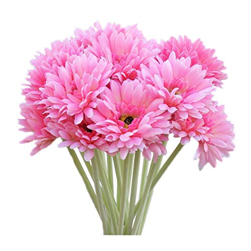 Tcplyn Durable Artificial Flower Gerbera - 10 PCS Artificial Silk Gerbera Daisy Flower Wedding Party Home Bridal Bouquet Pink