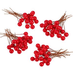 BBTO Artificial Holly Berries, 100 Pieces Mini 10 mm Fake Berries Decor on Wire for Christmas Tree Decorations Flower Wreath DIY Craft Use (Red)