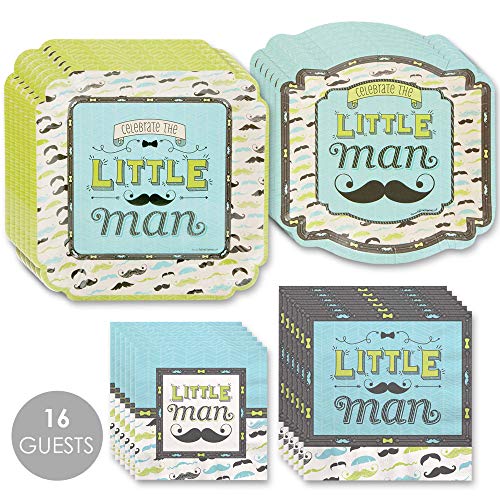 Big Dot of Happiness Dashing Little Man Mustache - Baby Shower or Birthday Party Tableware Plates, Napkins - Bundle for 16