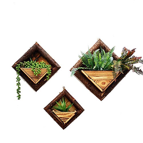 Candyqueen 1Pcs Wooden Handmade Hanging Vases Vintage Geometric Wall Decor Container Artificial Flower Planter Home Garden