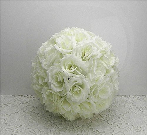 (15-25) cm Artificial Colorful Rose Flowers Kissing Ball for Wedding Party Home Decorations (Dia.15cm/5.9, Ivory)