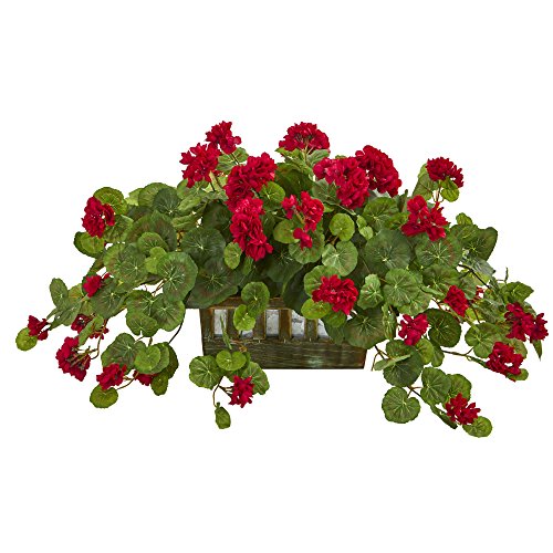 Nearly Natural 8071 Geranium Decorative Planter Artificial Plant, Red